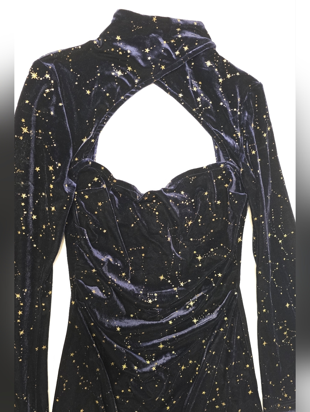 Cider Navy Velvet Star-Print Cutout Long Sleeve Dress - Picture 5 of 11